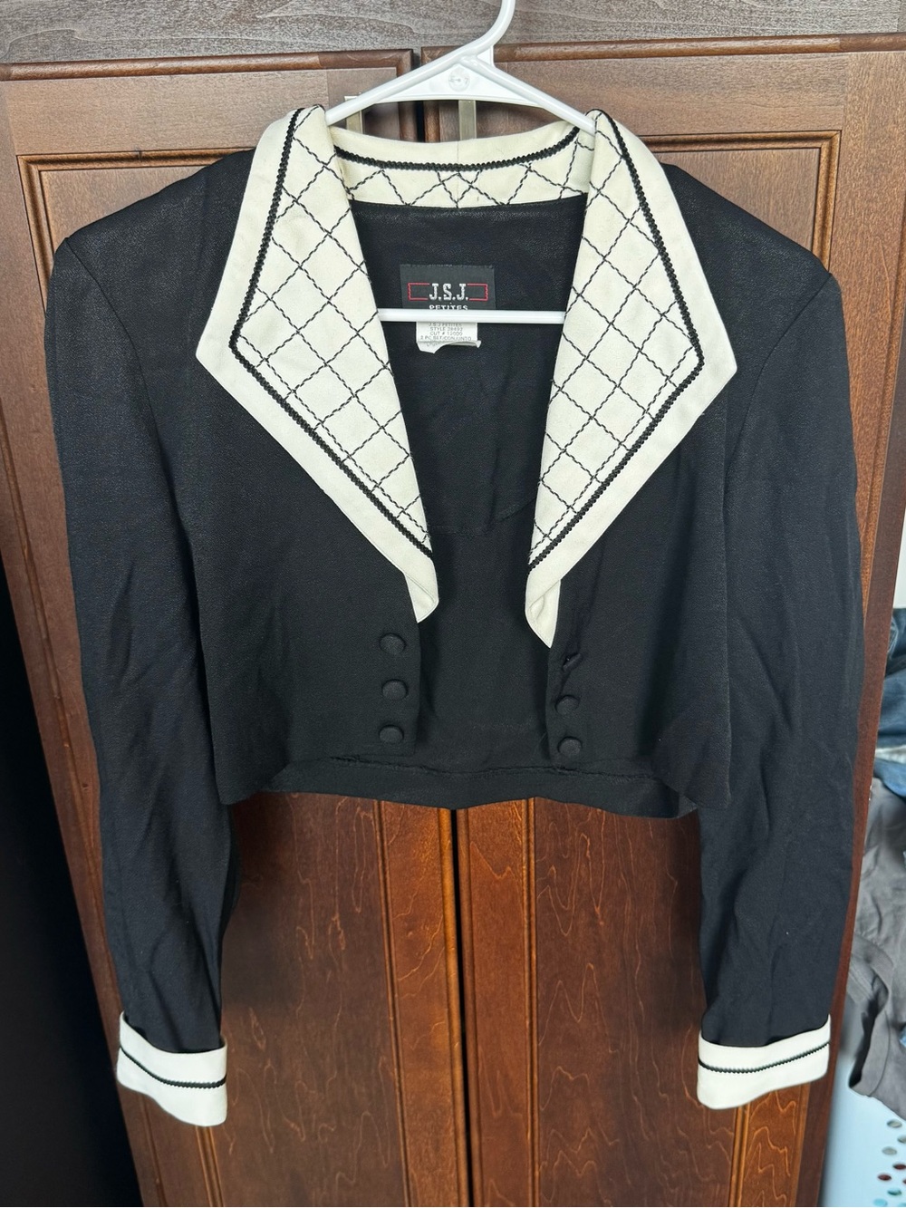 JSJ Petites Vintage 80s 90s Contrast Collar Cropped Bolero Jacket Size 6 USA
